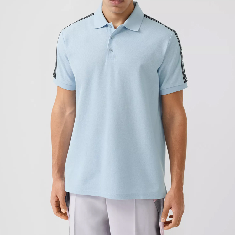 Burberry Solid Blue Short Sleeve Polo Shirt for Men 8029446 圖 3