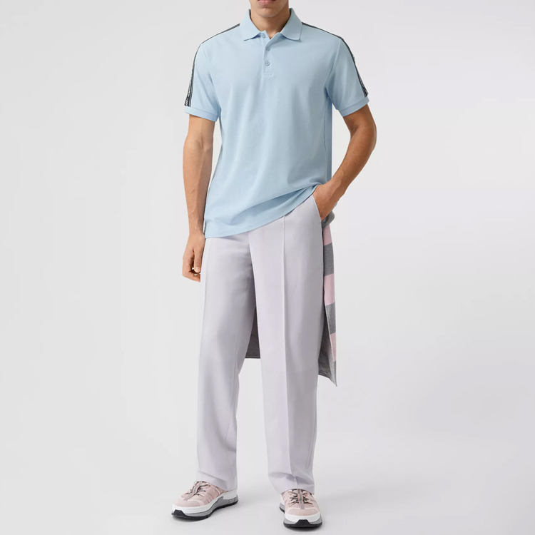 Burberry Solid Blue Short Sleeve Polo Shirt for Men 8029446 圖 6