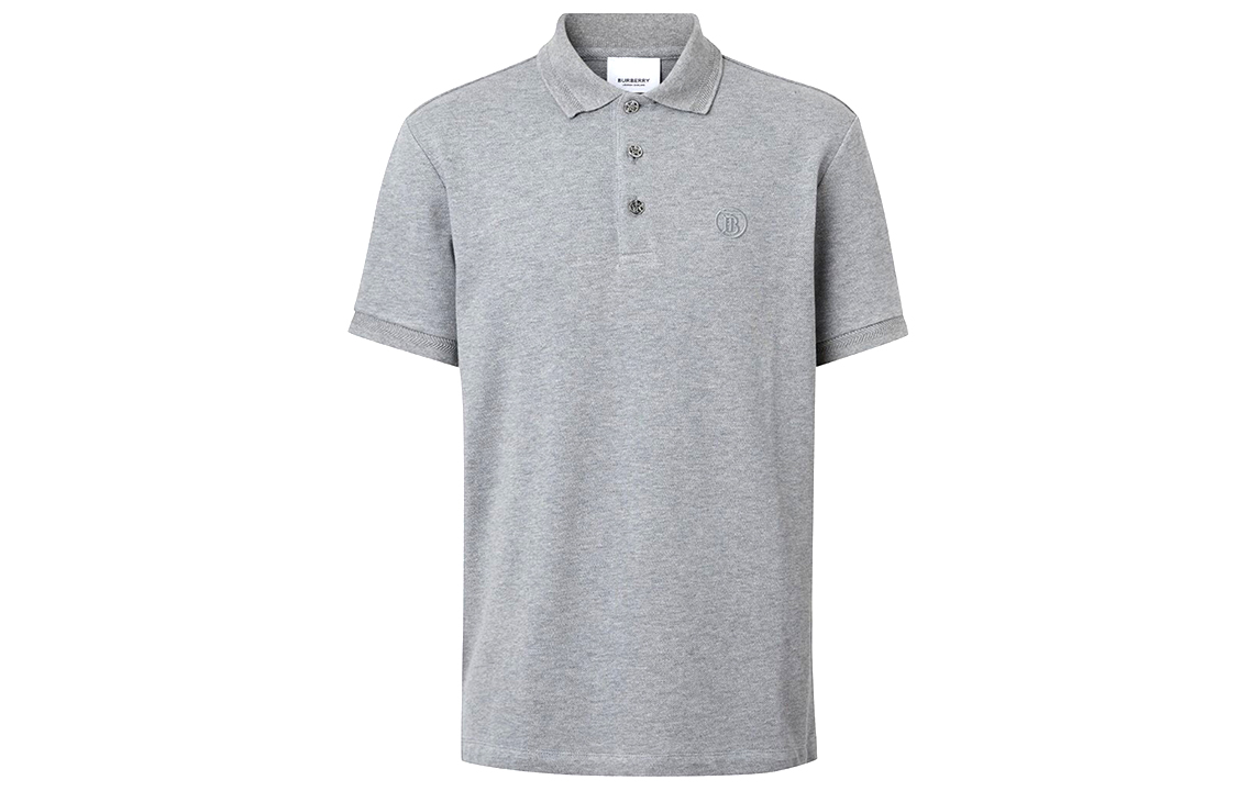 Burberry Solid Button-Accented Light Gray Polo Shirt 80374361 圖 2