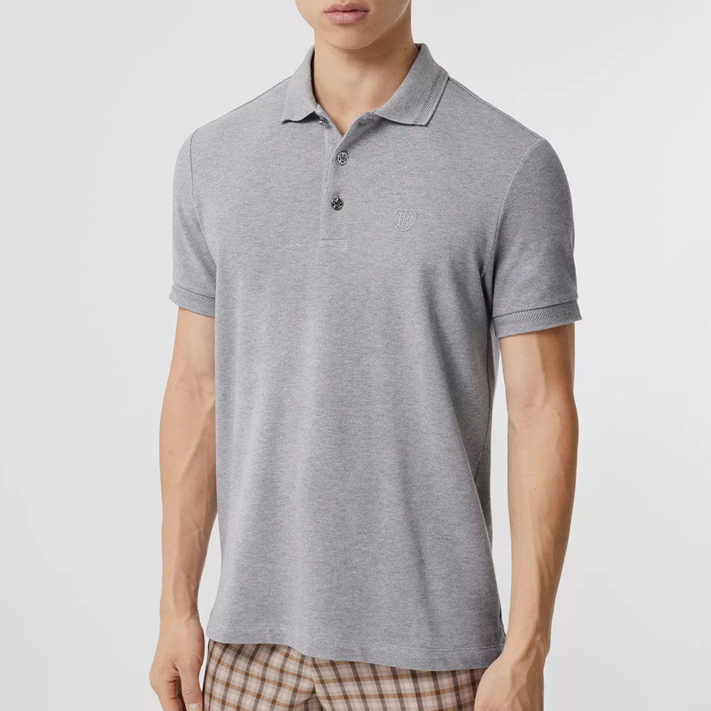 Burberry Solid Button-Accented Light Gray Polo Shirt 80374361 圖 3