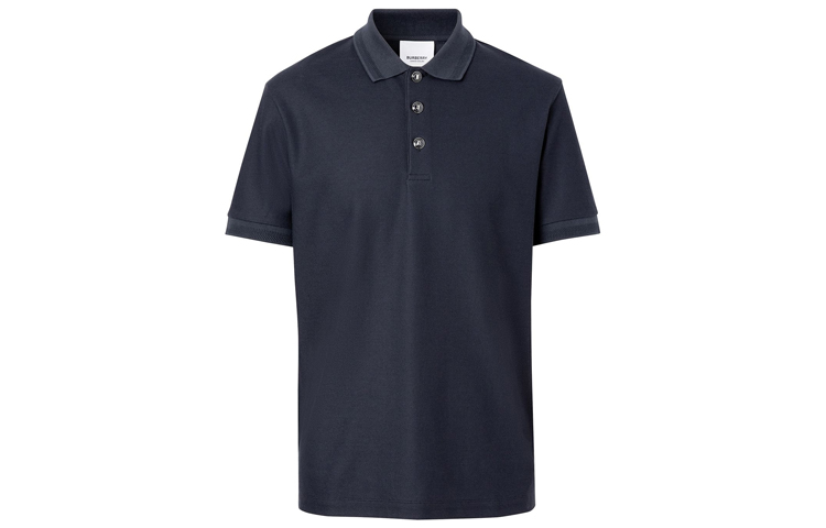 Burberry Solid Button Short Sleeve Polo Shirt Navy Blue 8028874