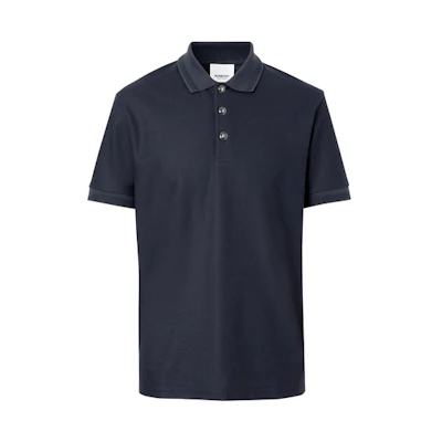 Burberry Solid Button Short Sleeve Polo Shirt Navy Blue 8028874