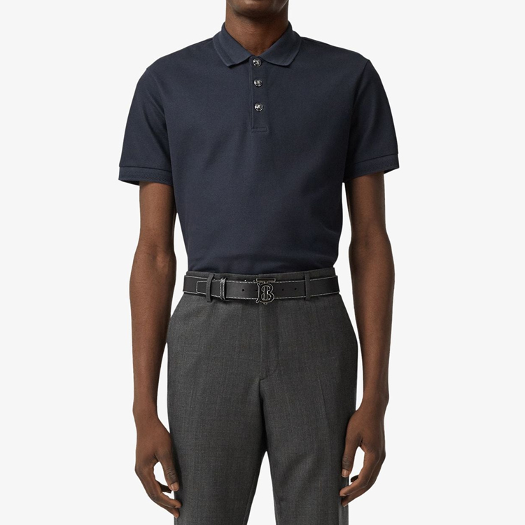 Burberry Solid Button Short Sleeve Polo Shirt Navy Blue 8028874 圖 3