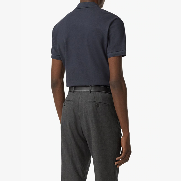 Burberry Solid Button Short Sleeve Polo Shirt Navy Blue 8028874 圖 4