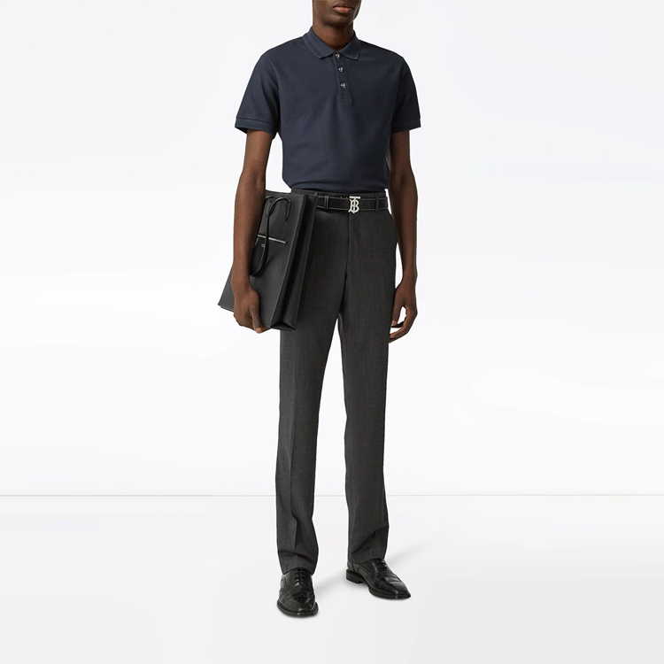 Burberry Solid Button Short Sleeve Polo Shirt Navy Blue 8028874 圖 5