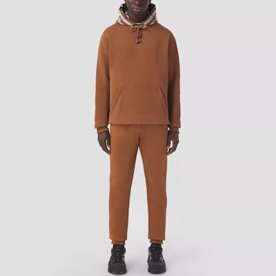 Burberry 深褐色格紋拼接棉混紡運動褲 80475191 Shop Burberry 深褐色格紋拼接棉混紡運動褲 80475191