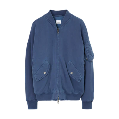 Burberry Solid Color Baseball Collar Bomber Jacket - Blue 80701281