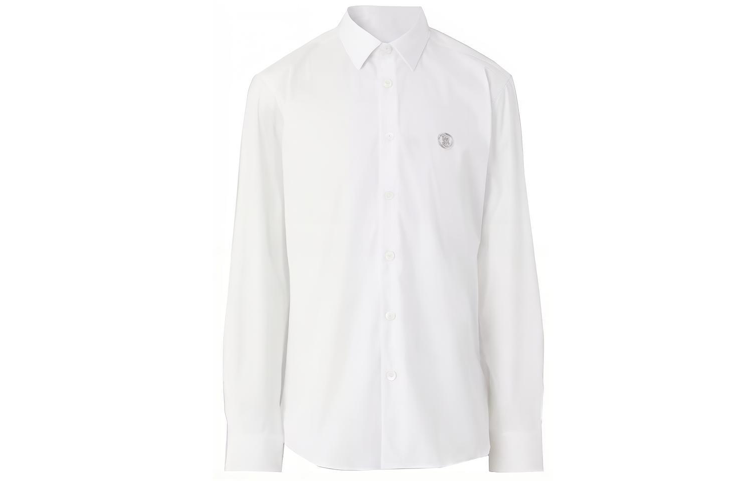 Burberry Solid Color Button-Up Cotton Blend Shirt - White 80427711