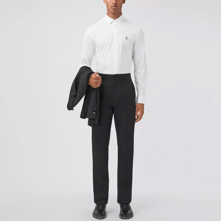 Burberry Solid Color Button-Up Cotton Blend Shirt - White 80427711 圖 3