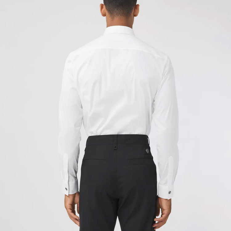 Burberry Solid Color Button-Up Cotton Blend Shirt - White 80427711 圖 4