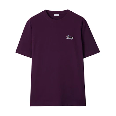 Burberry Solid Color Crane Logo Embroidered Casual Purple Tee Mens. 80957311