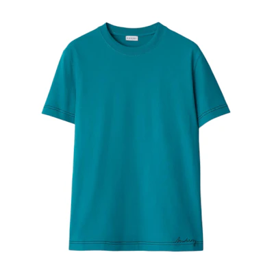 Burberry Solid Color Crewneck Drop-Shoulder T-Shirt Men’s Light Blue 80957781