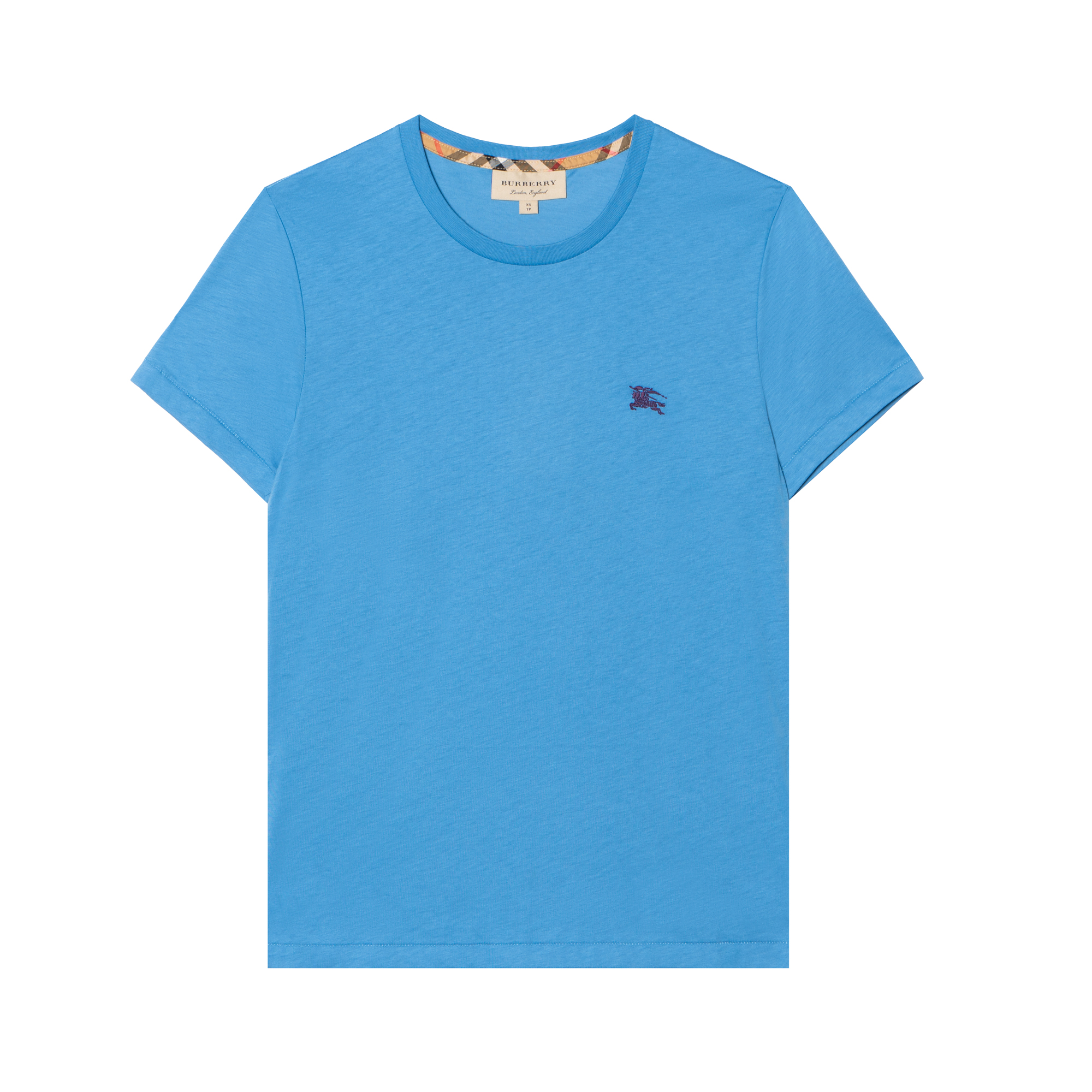 Burberry Solid Color Embroidered Logo Crew Neck  T-Shirt - Blue. 40618221