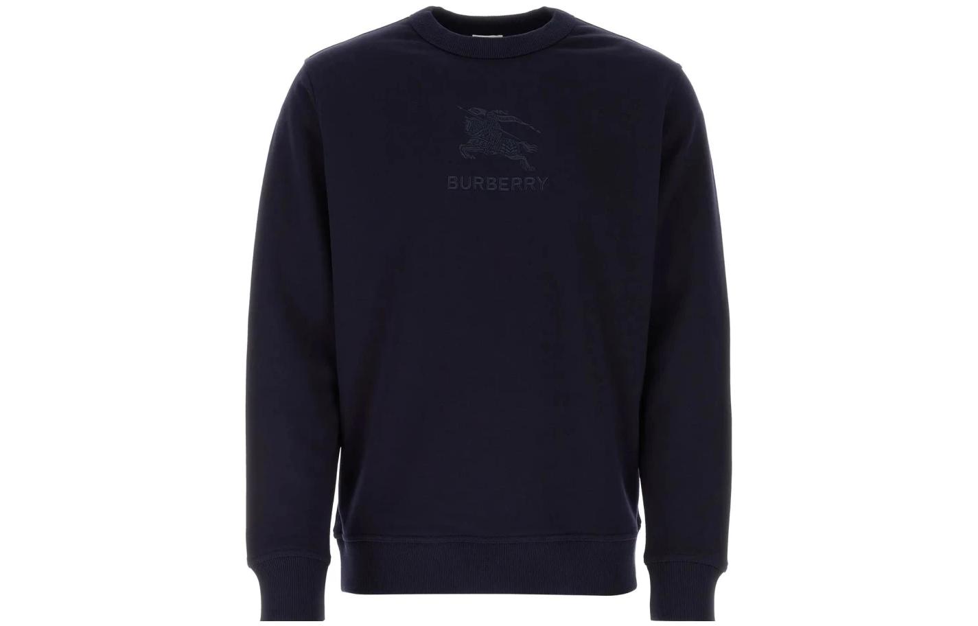 Burberry Solid Color Embroidered Pullover Sweatshirt - Deep Blue 80720041
