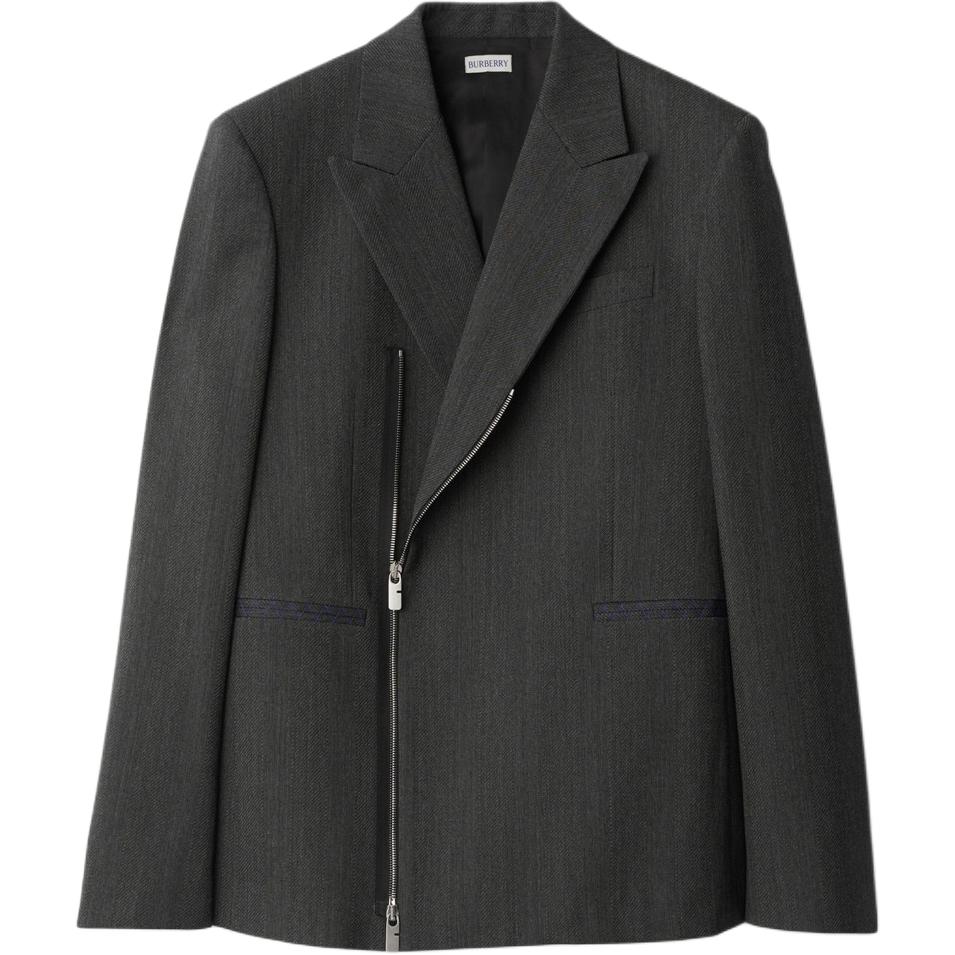 Burberry Solid Color Full-Zip Jacket - Gray/Black 80918171