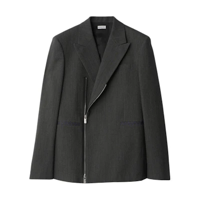 Burberry Solid Color Full-Zip Jacket - Gray/Black 80918171