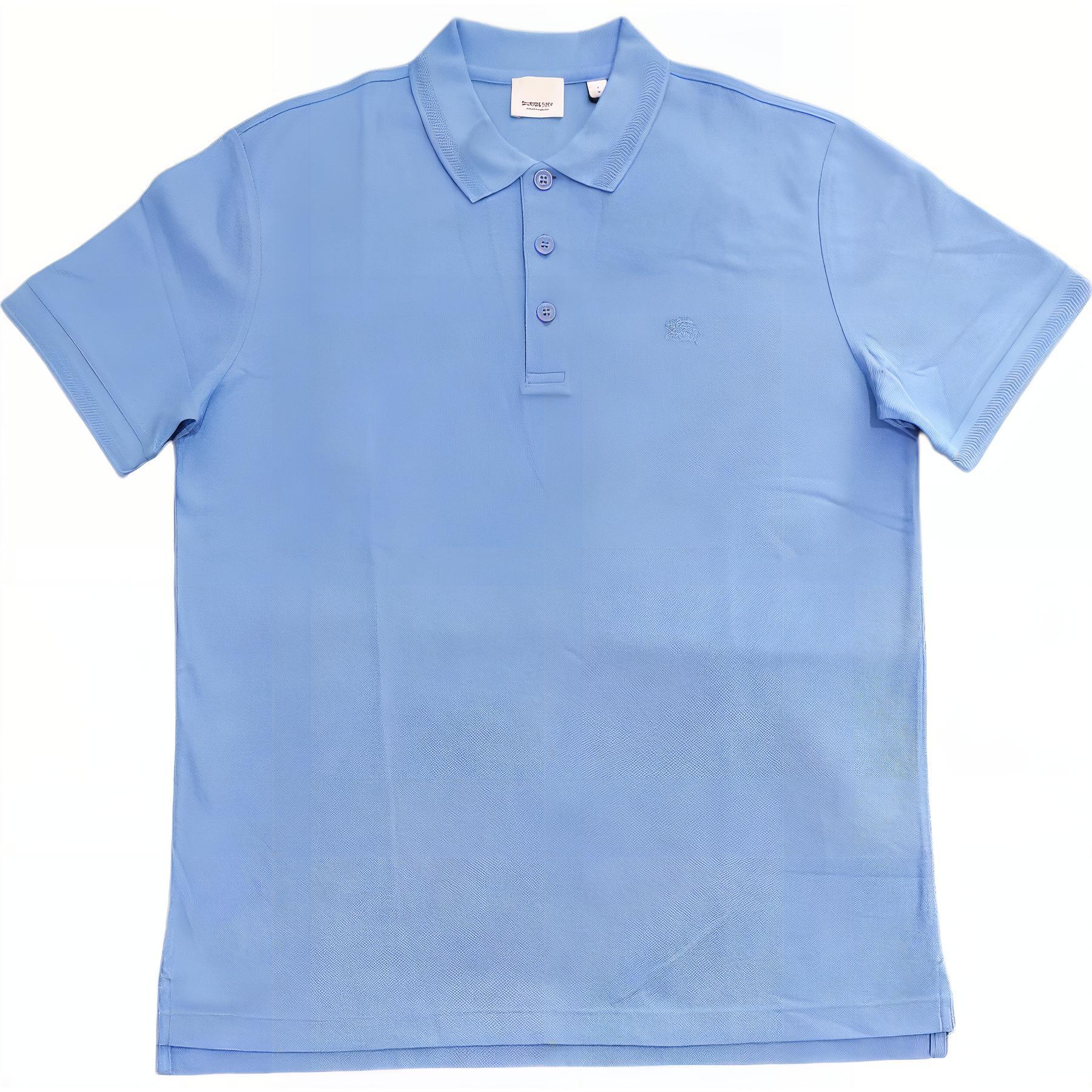 Burberry Solid Color Logo Embroidered  Polo Shirt - Blue. 80675851