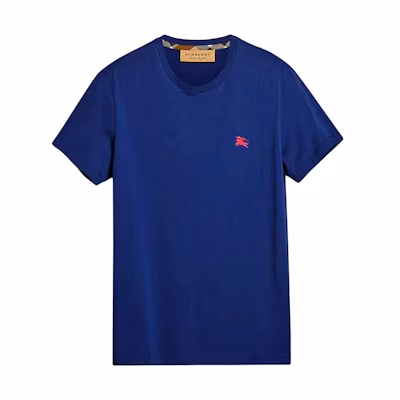Burberry Solid Color Logo Embroidered Casual Crew Neck T-Shirt Blue . 40685911