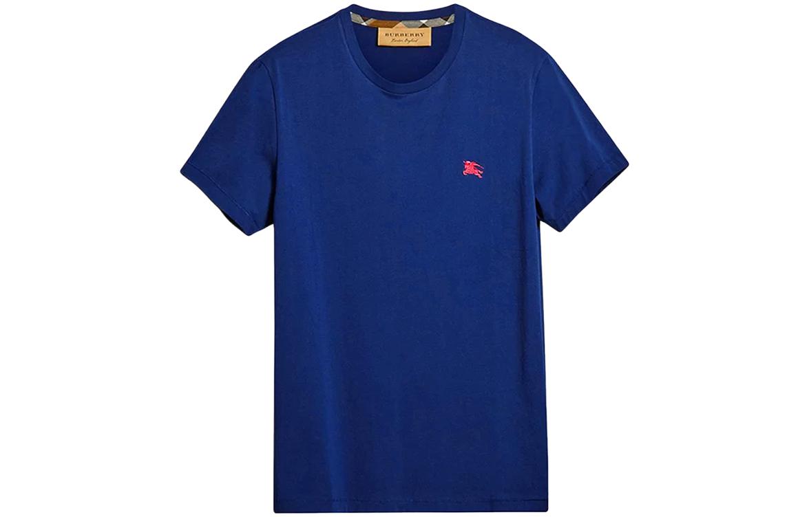 Burberry Solid Color Logo Embroidered Casual Crew Neck T-Shirt Blue . 40685911 圖 2