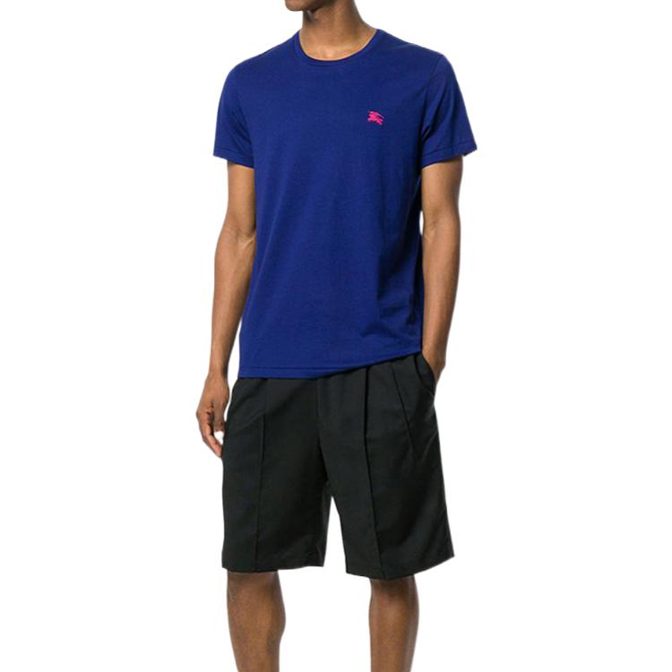 Burberry Solid Color Logo Embroidered Casual Crew Neck T-Shirt Blue . 40685911 圖 4