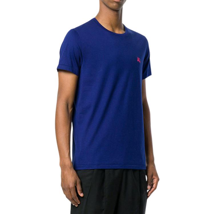 Burberry Solid Color Logo Embroidered Casual Crew Neck T-Shirt Blue . 40685911 圖 6