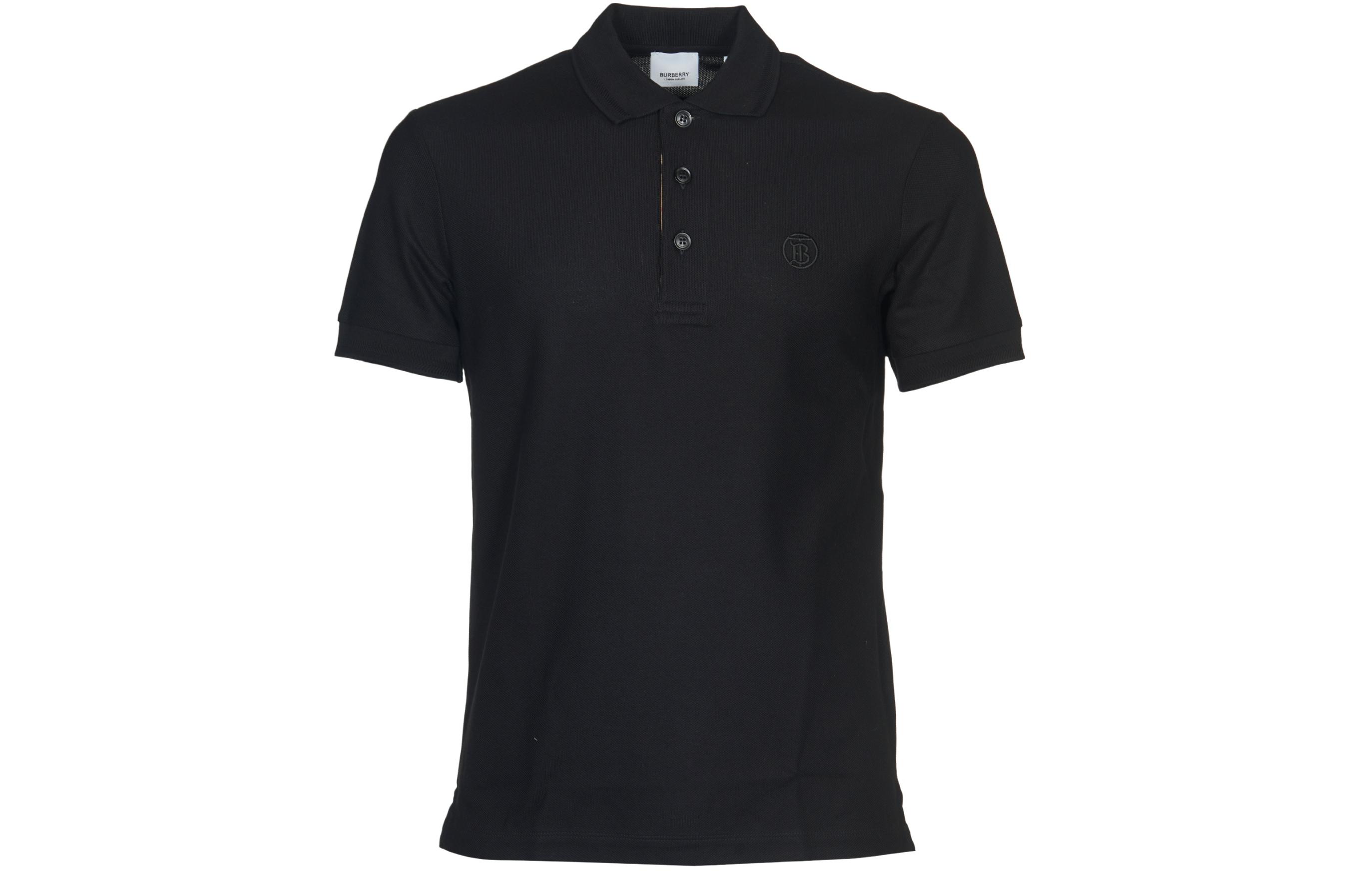 Order Burberry Solid Color Logo Embroidered Casual Polo Shirt Black - 80840101