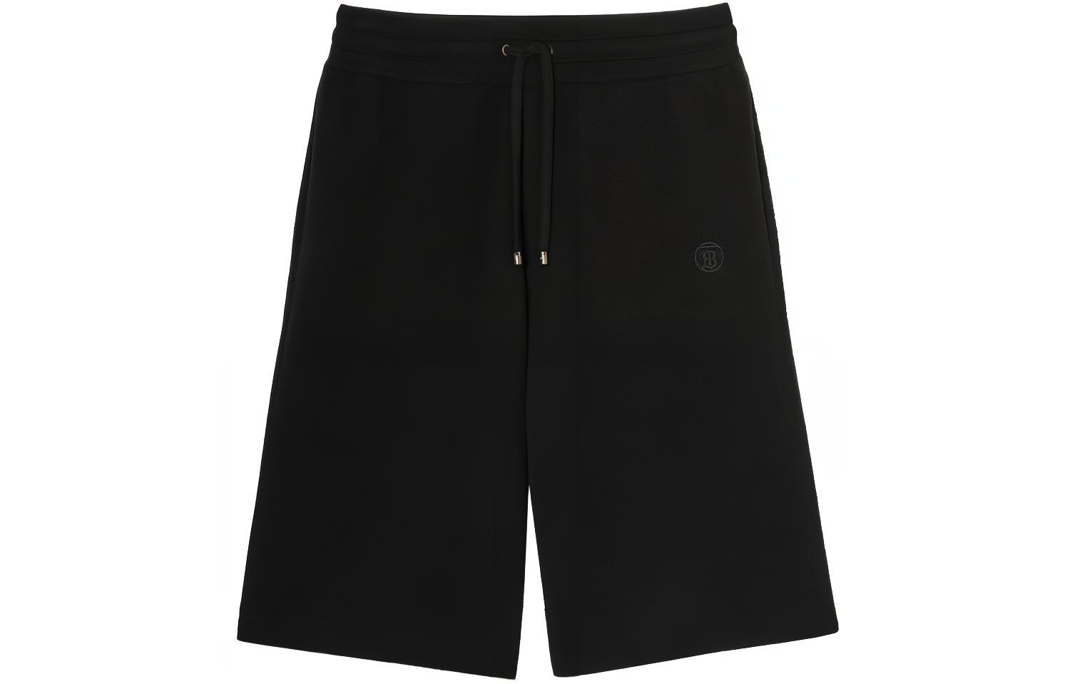 Burberry Solid Color Logo Embroidered Casual Shorts Men Black 80393021