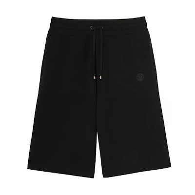 Burberry Solid Color Logo Embroidered Casual Shorts Men Black 80393021