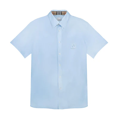 Burberry Solid Color Logo Embroidered Short Sleeve Shirt Men’s Light Blue 80618631