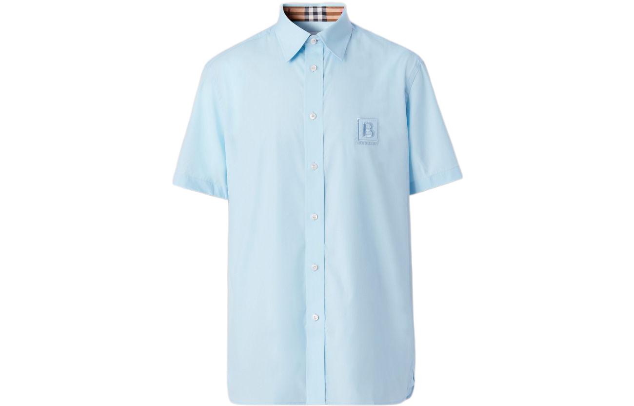 Shop 버버리 로고 자수 반팔 셔츠 남성용 라이트 블루 80618631