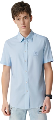 버버리 로고 자수 반팔 셔츠 남성용 라이트 블루 80618631 Purchase 버버리 로고 자수 반팔 셔츠 남성용 라이트 블루 80618631