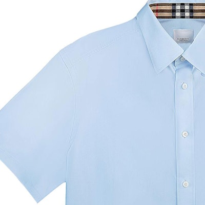 버버리 로고 자수 반팔 셔츠 남성용 라이트 블루 80618631 Details for 버버리 로고 자수 반팔 셔츠 남성용 라이트 블루 80618631