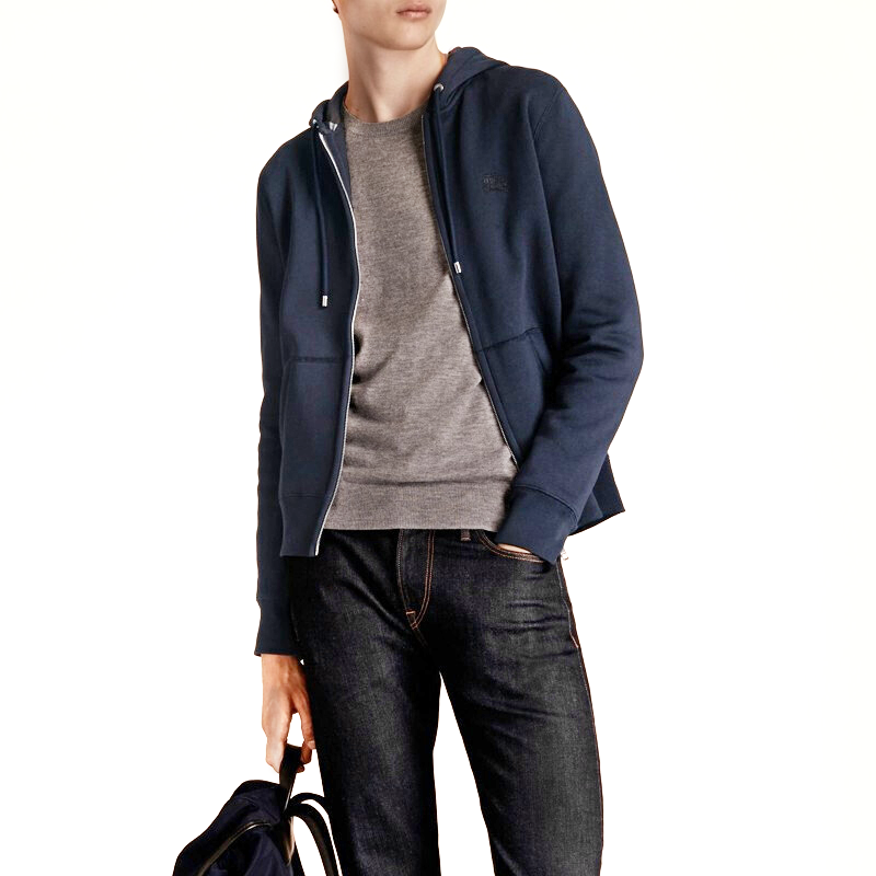 Burberry Solid Color Logo Embroidery Hoodie in Dark Blue 40249171 圖 4