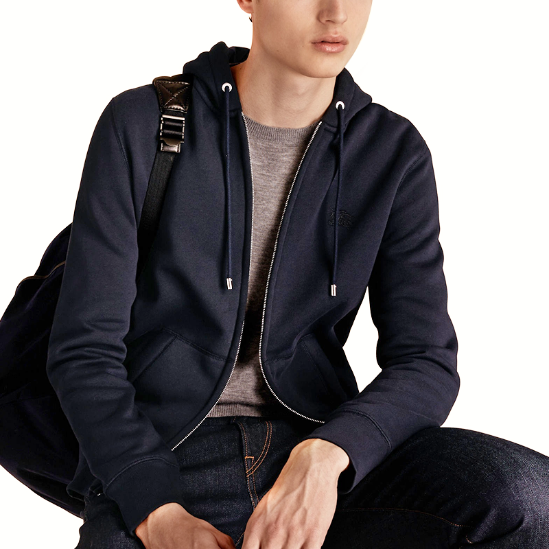 Burberry Solid Color Logo Embroidery Hoodie in Dark Blue 40249171 圖 6