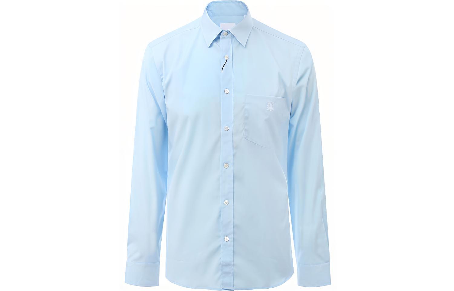 Burberry Solid Color Long Sleeve Collared Shirt Blue 80113701