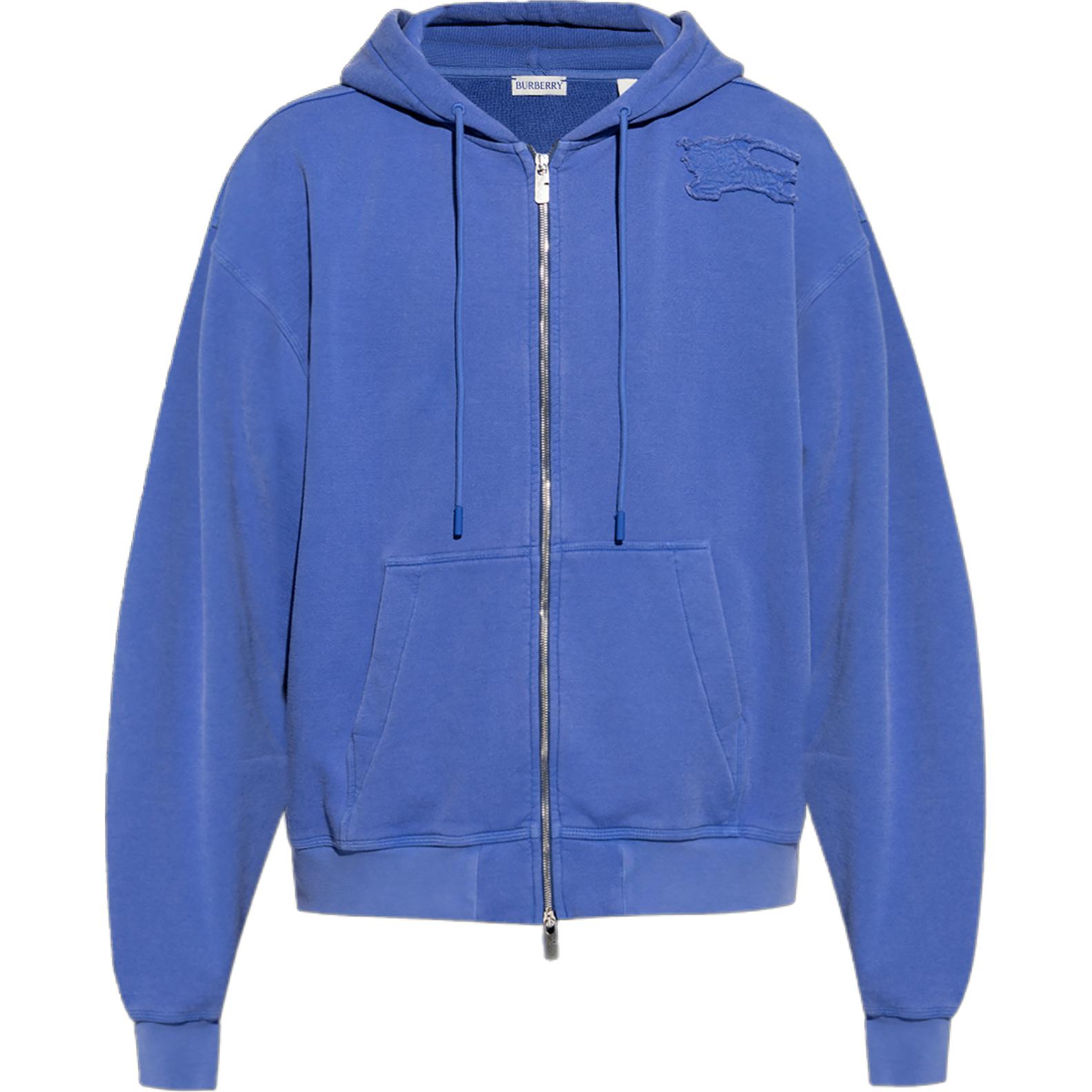 Burberry Solid Color Loose Fit Zip-Up Hoodie Blue 80900531