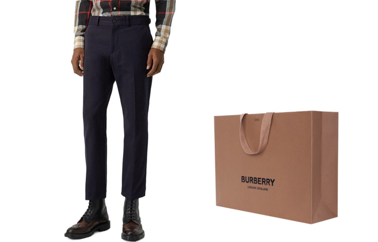 Cheap Burberry Celana Panjang Kasual Navy Blue Mid-Waist Stylish. 80046071