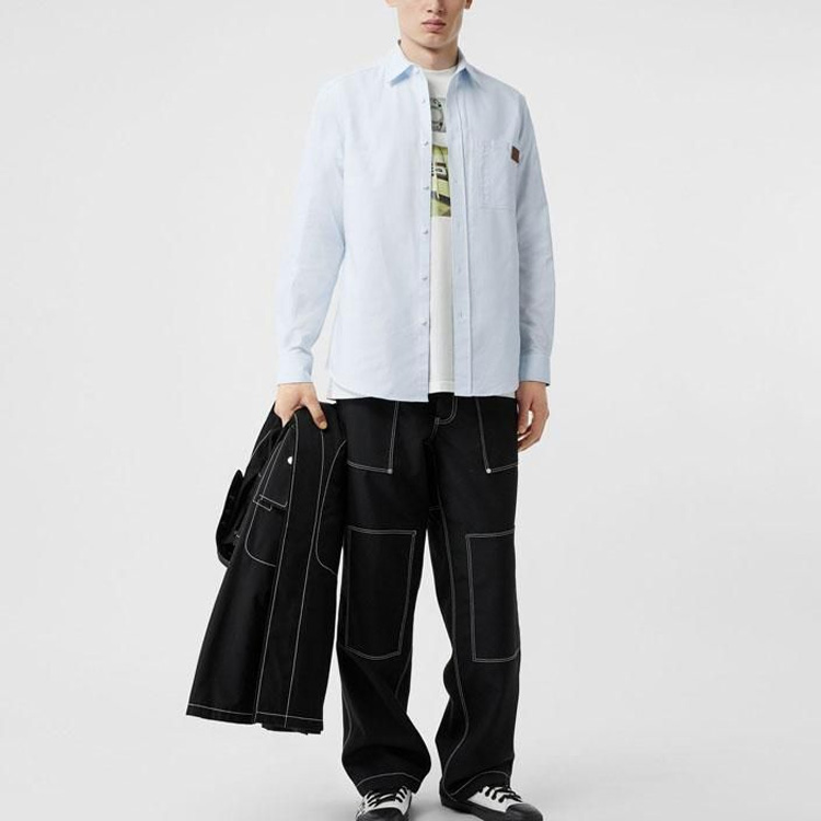 Burberry Solid Color Point Collar Long-Sleeve Shirt Light Blue 80175581 圖 5