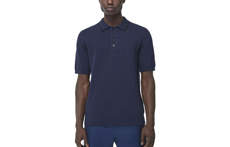Burberry Solid Color Short-Sleeve Polo Shirt Navy Blue 80410591 圖 2