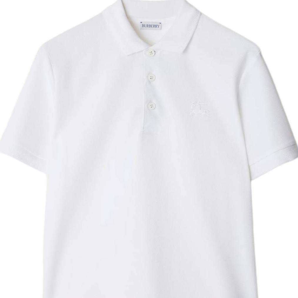 Burberry Solid Color Short Sleeve Polo Shirt for Men - White. 80991661 圖 7