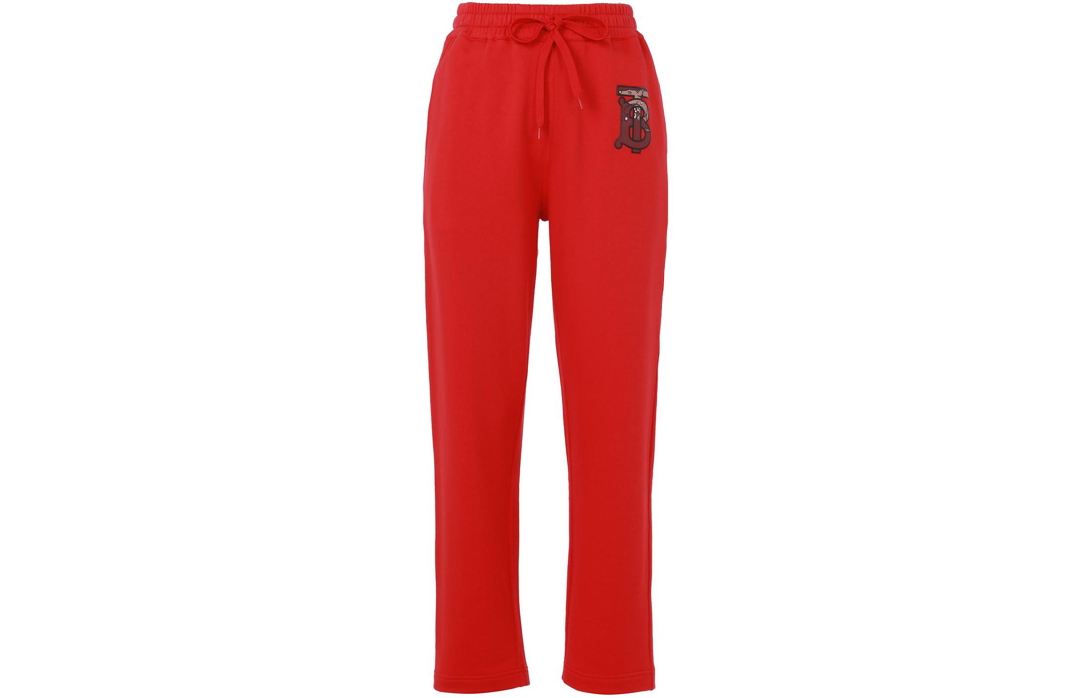 Burberry Solid Color Straight-Leg Drawstring Casual Pants Red (). 80248801