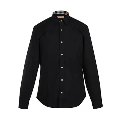 Burberry Solid Color Stretch Cotton Shirt with Check Detail - Black. 39911621