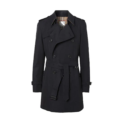Burberry Solid Color Wimbledon Double-Breasted Trench Coat Navy Blue 80152381