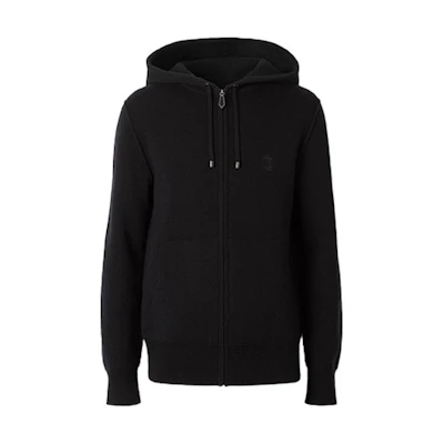 Burberry Solid Color Zip-Up Hooded Jacket - Black 80233311
