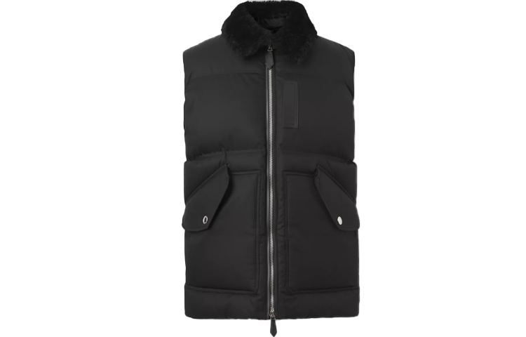 Burberry Solid Color Zip-Up Sleeveless Down Vest with Fur Collar. 80438291