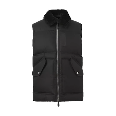 Burberry Solid Color Zip-Up Sleeveless Down Vest with Fur Collar. 80438291