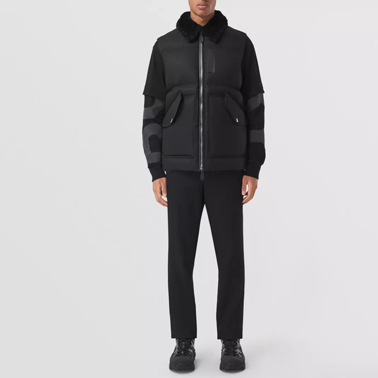 Lookbook バーバリー 無地 ジップアップ ファー襟付き ノースリーブ ダウンベスト 80438291