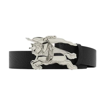 Burberry Solid Design Calf Leather Belt for Men Black/Palladium 3CM Wide 80888561