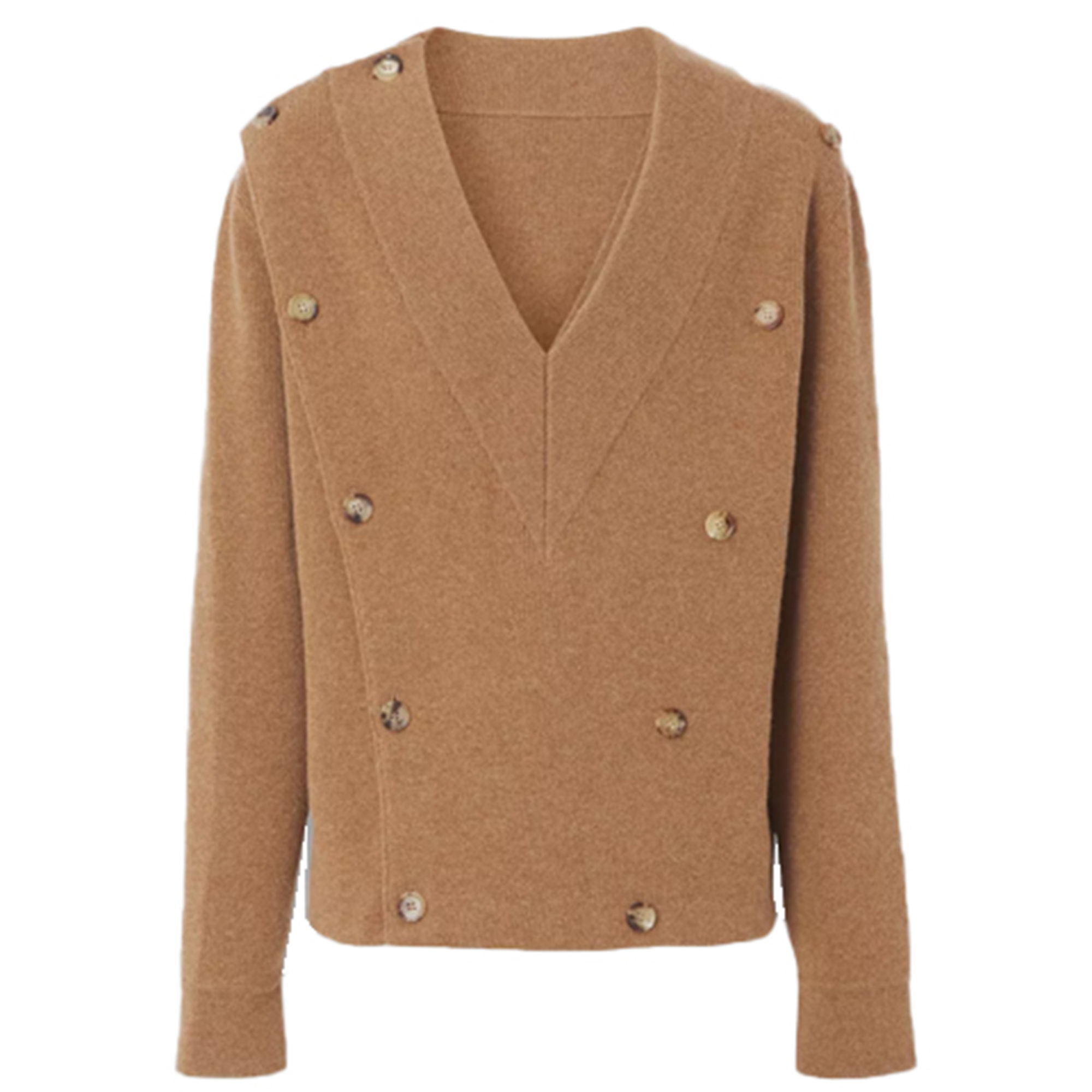 Burberry Solid Double-Breasted V-Neck Knit Sweater Beige 80454651