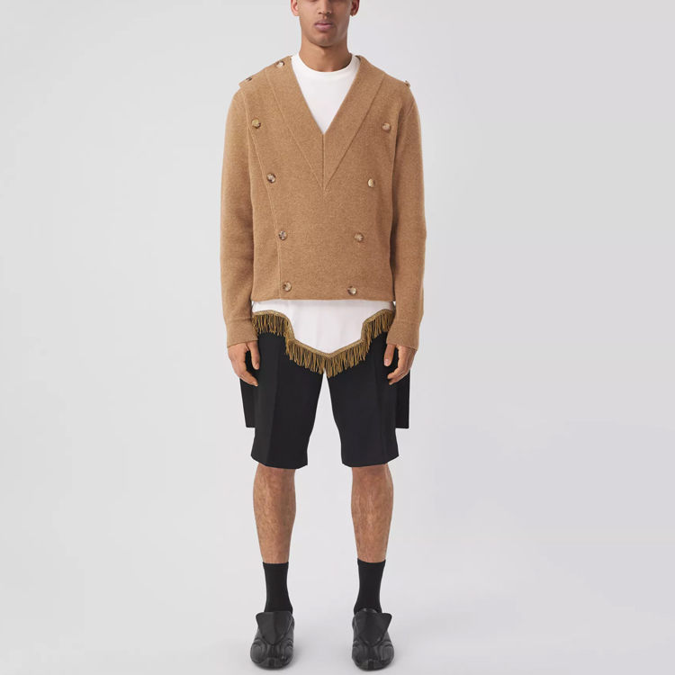 Burberry Solid Double-Breasted V-Neck Knit Sweater Beige 80454651 圖 3